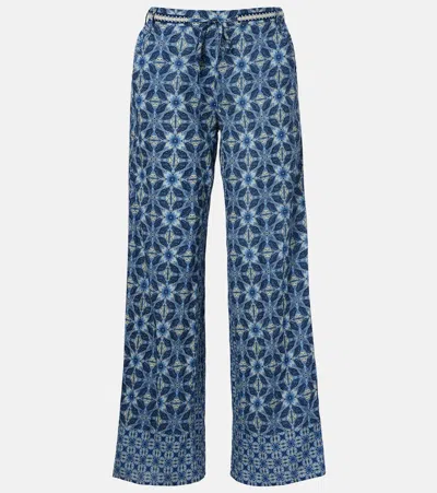 Velvet Kendra Printed Cotton Wide-leg Pants In Blue