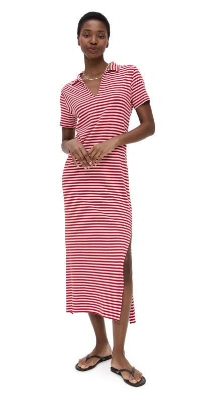 Velvet Khan Striped Cotton Jersey Midi Dress In Red