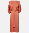 Velvet Laurel Satin Midi Dress In Orange