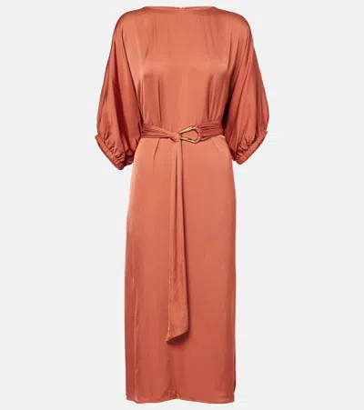 Velvet Laurel Satin Midi Dress In Orange