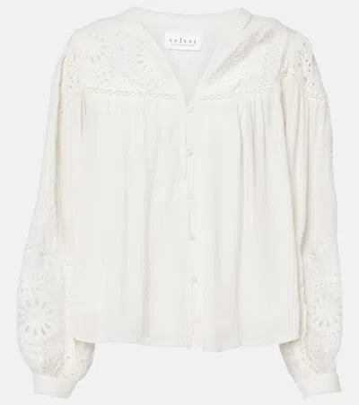 Velvet Libby Open-knit Blouse In Beige
