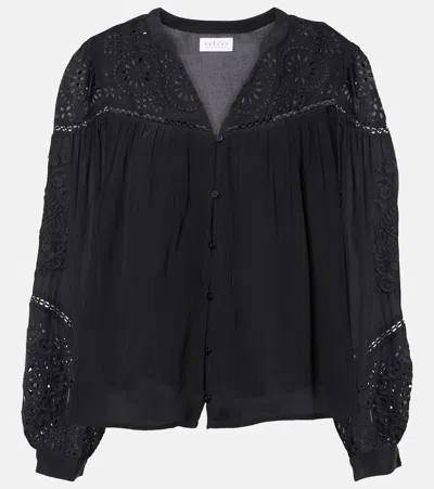 Velvet Libby Open-knit Blouse In Black
