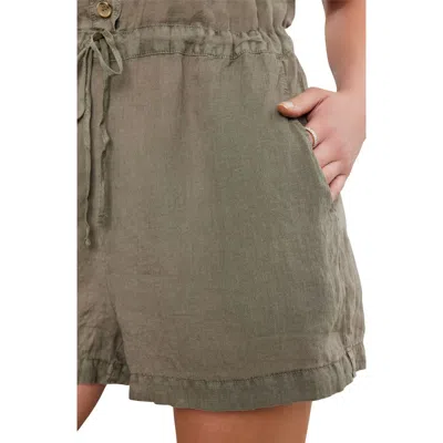 Velvet Linen Short Sleeve Romper In Green