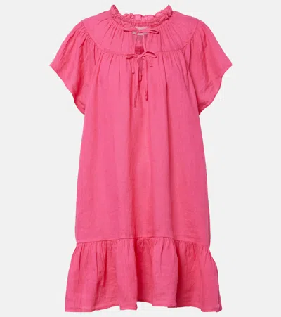 Velvet Livvy Tiered Linen Minidress In Black