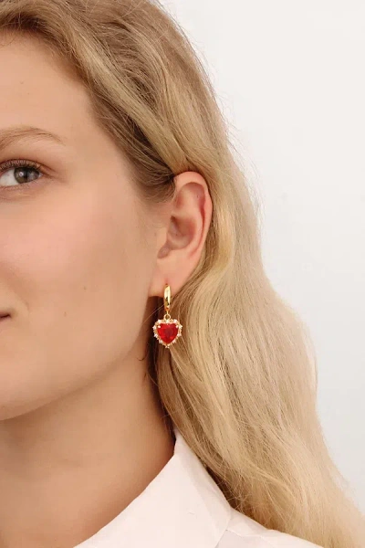 Velvet Luna Bella Heart Earrings In Red, Women's At Urban Outfitters In Gold