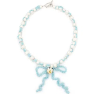Velvet Luna Cashmere Pearl Teddy Necklace In Blue