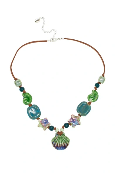 Velvet Luna Ceramic Seashell Suede Cord Necklace In Brown