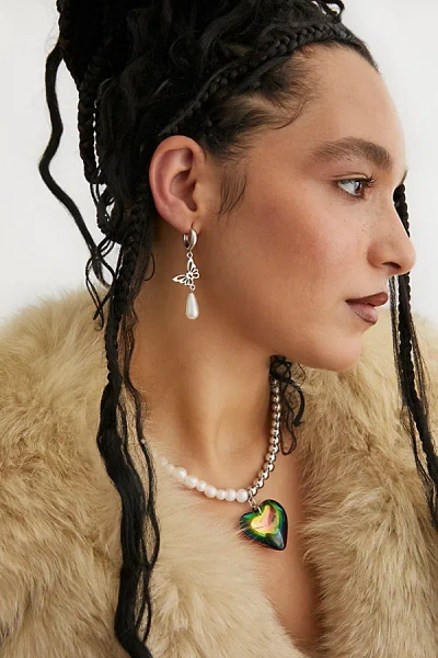 Velvet Luna Diana Butterfly Pearl Earrings In Silver, Women's At Urban Outfitters