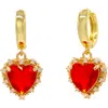 Velvet Luna Earrings With Red Heart Pendant In Gold