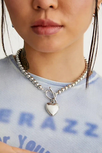 Velvet Luna Estelle Heart Necklace In Silver, Women's At Urban Outfitters In Burgundy