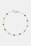 Velvet Luna Pearl Necklace With Multicolor Evil Eye Beads In Multi
