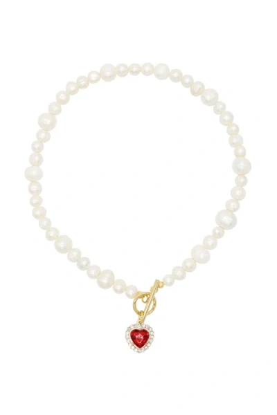 Velvet Luna Heart Pearl Necklace In Neutral