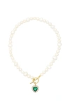 Velvet Luna Heart Pearl Necklace In Neutral