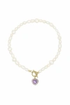 Velvet Luna Heart Pearl Necklace In Purple