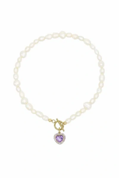 Velvet Luna Heart Pearl Necklace In Purple