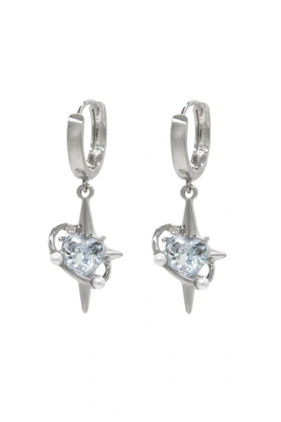 Velvet Luna Heart Sparkle Huggie Earrings In Gray