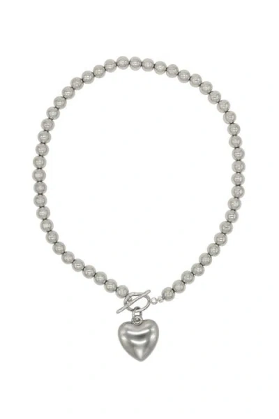 Velvet Luna Hematite Necklace With Steel Heart Charm In Silver