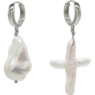Velvet Luna Irregular Baroque Pearl Earrings In Silver