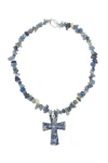 Velvet Luna Jasper Cross Beaded Necklace In Blue