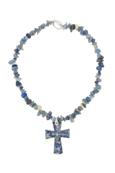 Velvet Luna Jasper Cross Beaded Necklace In Blue