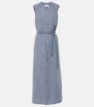 Velvet Luna Linen Maxi Dress In Blue