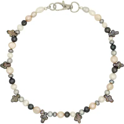 Velvet Luna Mini Pearl Cross Necklace In Multi
