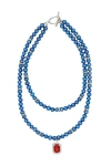 Velvet Luna Pearl Double Layer Necklace In Blue