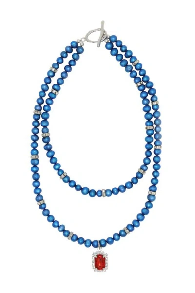 Velvet Luna Pearl Double Layer Necklace In Blue