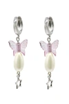 Velvet Luna Pearl Earrings With Butterfly Charm In Metallic
