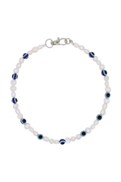 Velvet Luna Pearl Necklace With Evil Eye Beads In White