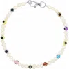 Velvet Luna Pearl Necklace With Multicolor Evil Eye Beads In White