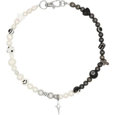 Velvet Luna Pearl Necklace With Star Charm In Black