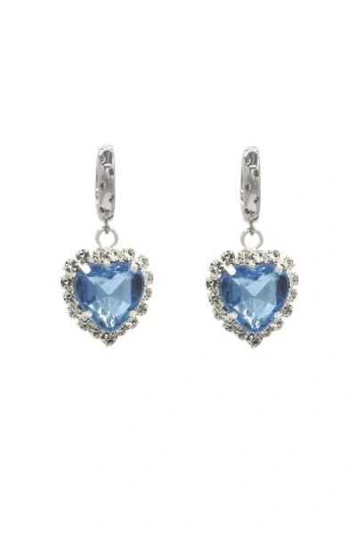 Velvet Luna Silver Earrings With Heart Pendant In Blue