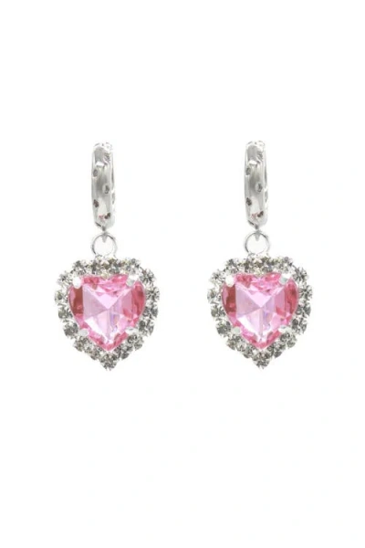 Velvet Luna Silver Earrings With Heart Pendant In Pink