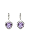 Velvet Luna Silver Earrings With Heart Pendant In Purple