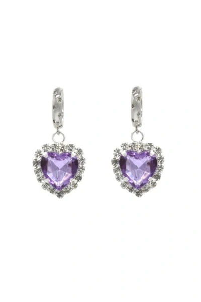 Velvet Luna Silver Earrings With Heart Pendant In Purple