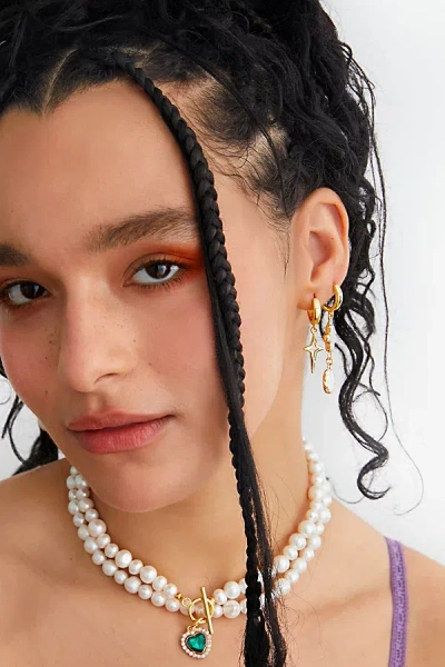 Velvet Luna Sparkle Charm Hoop Earrings In Gold, Women's At Urban Outfitters