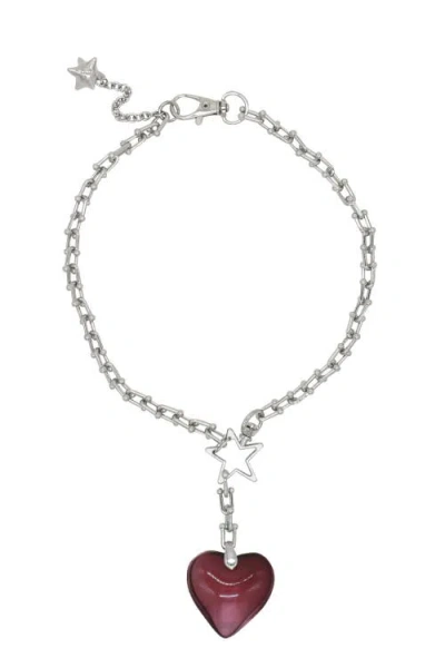 Velvet Luna Steel Chain Necklace With Heart Charm In White
