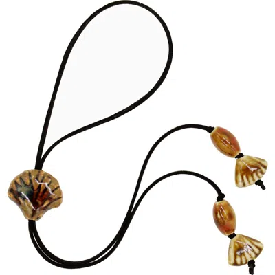 Velvet Luna Suede Necklace With Ceramic Seashell Tie Charm In Black