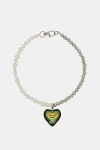 Velvet Luna Freshwater Pearl And Steel Bead Necklace With Heart Charm In Green