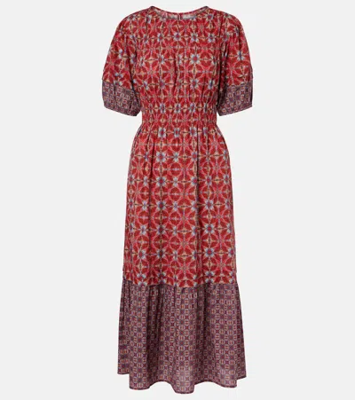 Velvet Maela Printed Cotton Midi Dress In Red