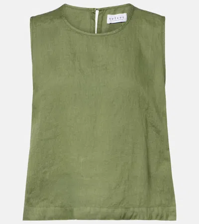 Velvet Maxine Linen Top In Green