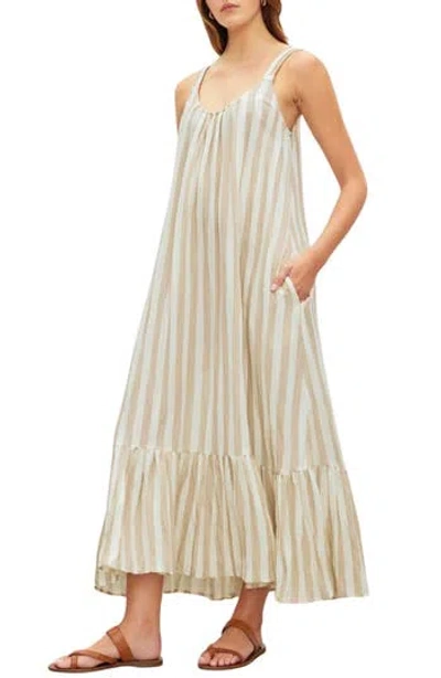 Velvet Mera Ruffle Hem Striped Midi Dress In Neutral