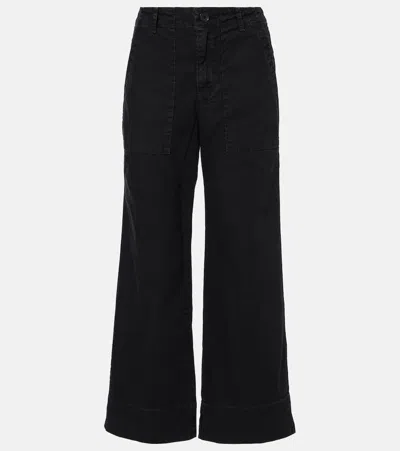VELVET MID-RISE COTTON CANVAS WIDE-LEG PANTS