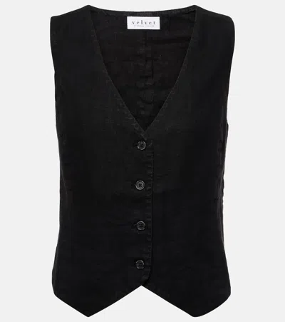 Velvet Mylie Linen Vest In Schwarz