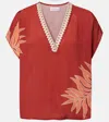 Velvet Naomi Embroidered Printed Top In Brown