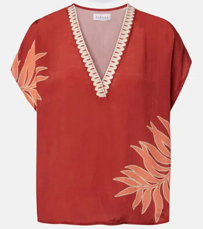Velvet Naomi Embroidered Printed Top In Brown