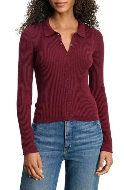 Velvet Nikki Ribbed Cardigan In Burgundy