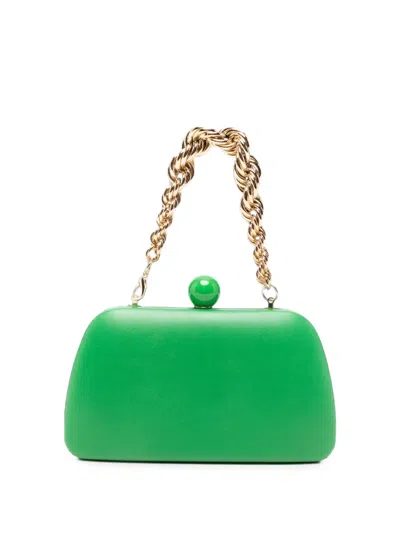 Velvet Nora Chain-link Leather Clutch Bag In Green