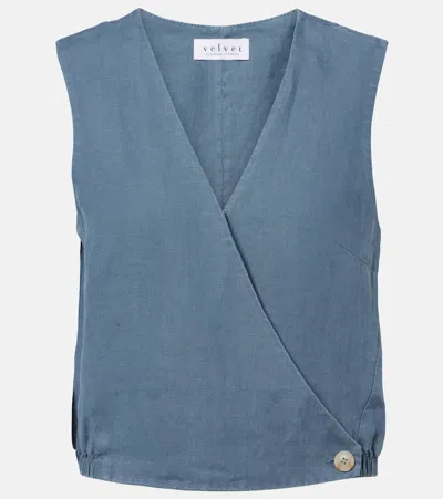 Velvet Ollie Linen Top In Blue